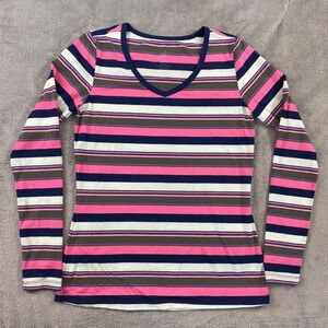 Woolx Layla Top Womens Small Multicolor Striped Merino Wool V-Neck Long Sleeve
